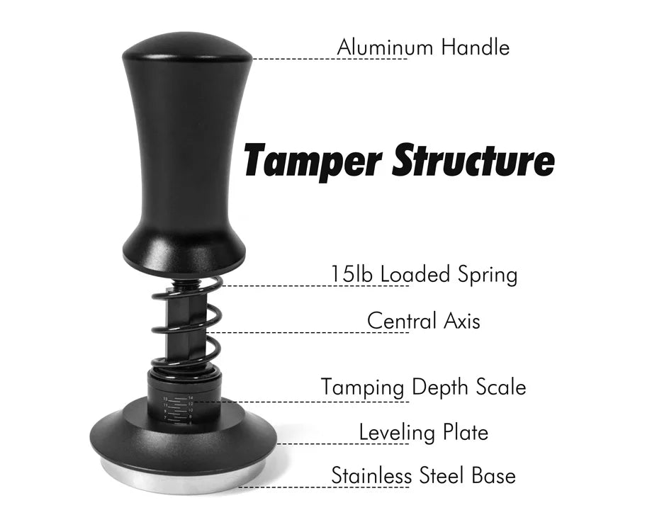 Coffee Tampers 15lb Spring Loaded Coffee Tamper Ripple Base Aluminum Self Leveling Espresso Tamper Coffeeware 51mm 53mm 58mm