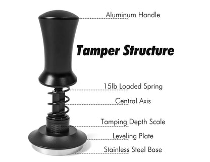 Coffee Tampers 15lb Spring Loaded Coffee Tamper Ripple Base Aluminum Self Leveling Espresso Tamper Coffeeware 51mm 53mm 58mm