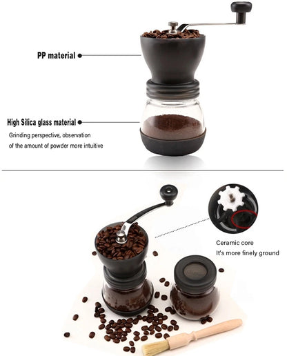 Manual Coffee Grinding Machine Stainless Steel & Glass For Pepper Nuts Spice Adjustable Home Portable Coffee Grinding Tools