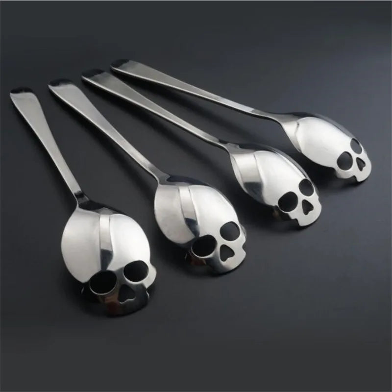 Novelty Spoon Fashion Stainless Steel Skull Shape Coffee Sugar Tableware Kitchen Teaspoon Spoon Dessert Gothic Funny Filter