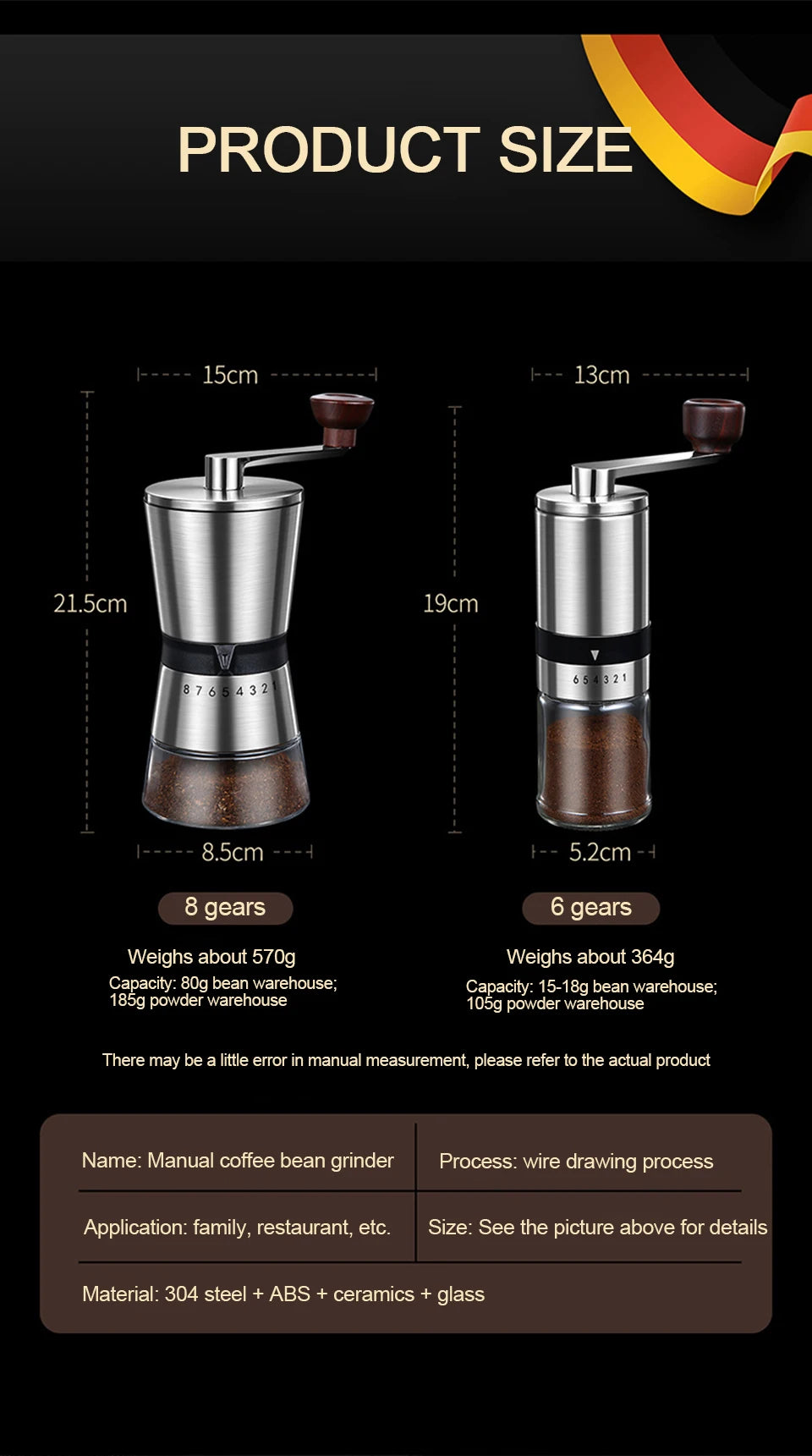 Manual Coffee Grinder Portable Grinder Home Outdoor Travel High Quality Hand Crank Coffee Grinder Adjustable Grind Grinding Tool