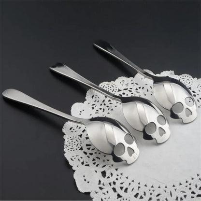 Novelty Spoon Fashion Stainless Steel Skull Shape Coffee Sugar Tableware Kitchen Teaspoon Spoon Dessert Gothic Funny Filter