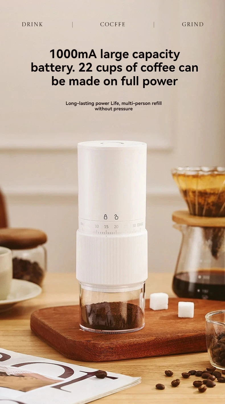 New Portable Electric Coffee Bean Grinder Household 1000mAh 30 Gears Externally Adjustable Coffee Machine Rechargeable Grinders