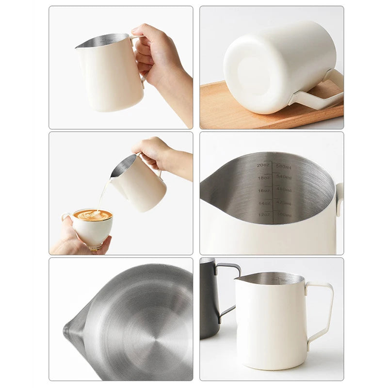 Stainless Steel Milk Frothing Jug Long Rounded Spout Latte Art Jug Milk Pitcher Frother Professional Barista Milk Steaming Jug