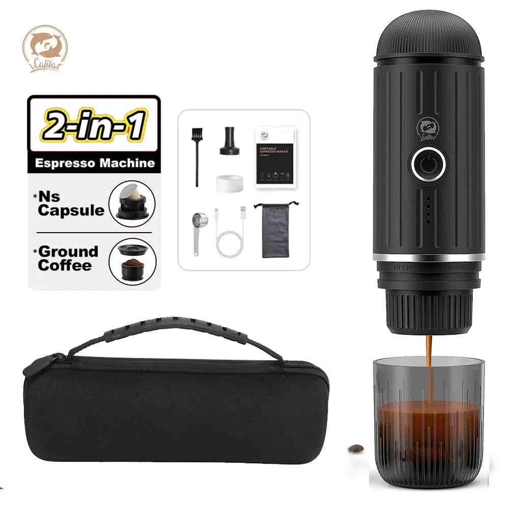 2 in 1 Capsule Powder Travel Coffee Maker Electric Portable Espresso Coffee Machine for Car & Home Camping Coffee Maker