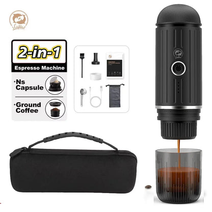 2 in 1 Capsule Powder Travel Coffee Maker Electric Portable Espresso Coffee Machine for Car & Home Camping Coffee Maker