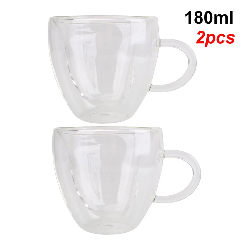 180ml/240ml Heart Love Shaped Tea Beer Mug Juice Cup Coffee Cups Mug Gift Double Layer Glass Mug Heat-Resisting Drinkware