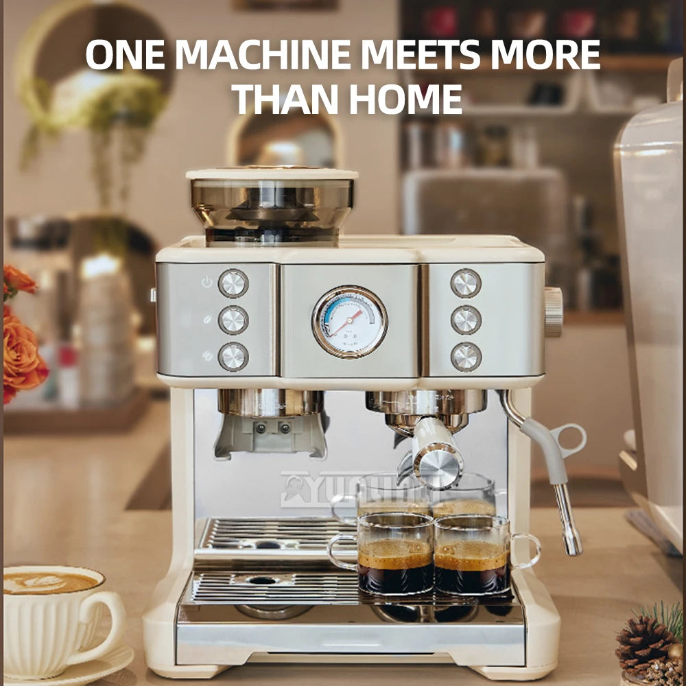 Electric Espresso Machine Italian Coffee Maker Machine Double Boiler Heater with Coffee Grinding Beans Maquina De Café