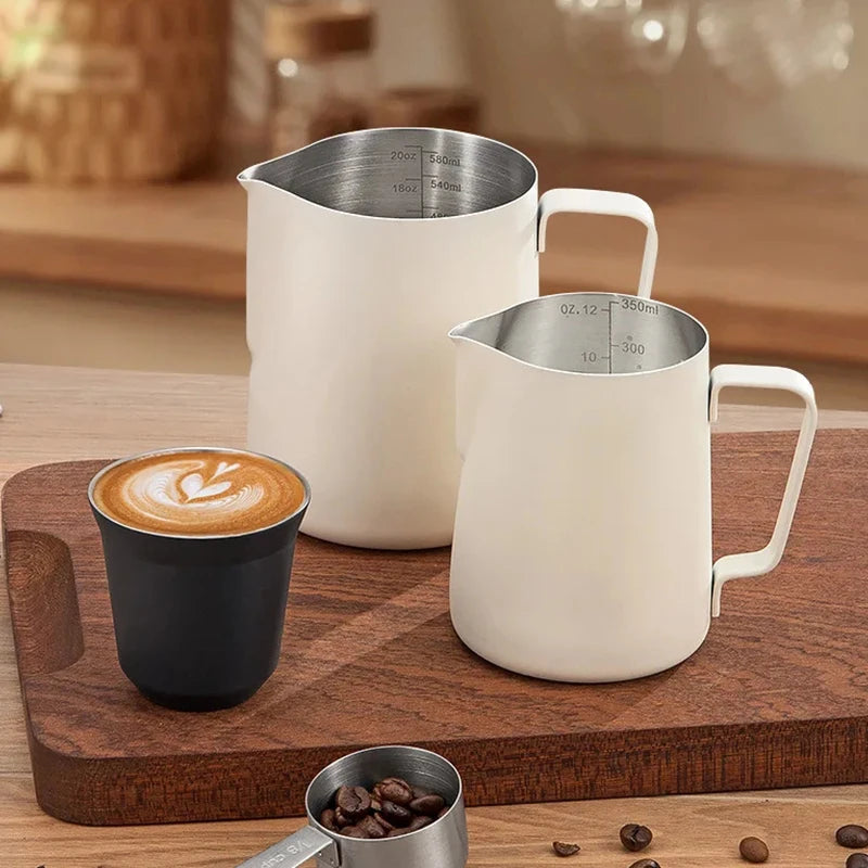 Stainless Steel Milk Frothing Jug Long Rounded Spout Latte Art Jug Milk Pitcher Frother Professional Barista Milk Steaming Jug