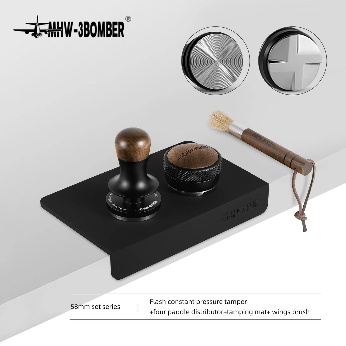 MHW-3BOMBER 30lbs Coffee Tamper Ripple Base Constant Pressure Espresso Tamper 3pcs Calibrated Spring Loaded Home Barista Tools