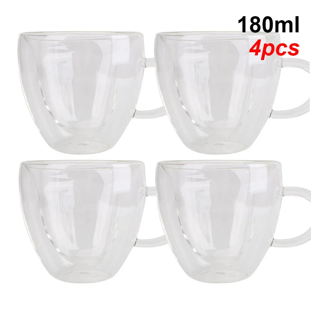 180ml/240ml Heart Love Shaped Tea Beer Mug Juice Cup Coffee Cups Mug Gift Double Layer Glass Mug Heat-Resisting Drinkware