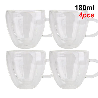 180ml/240ml Heart Love Shaped Tea Beer Mug Juice Cup Coffee Cups Mug Gift Double Layer Glass Mug Heat-Resisting Drinkware