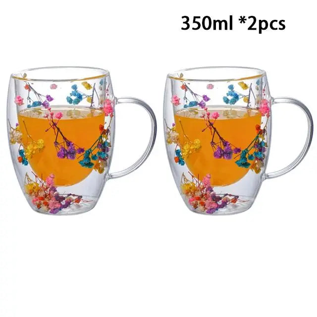 YWDL 1/2pcs Double Wall Glass Cup With Handle Heat Resistant Tea Coffee Cups Espresso Milk Mug Gift