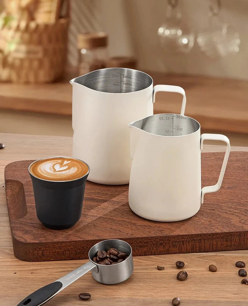 Coffee Milk Frothing Pitcher Jug 304 Stainless Steel With Scale Latte Steam Coffee Paint Process Kitchen Cafe Accessories