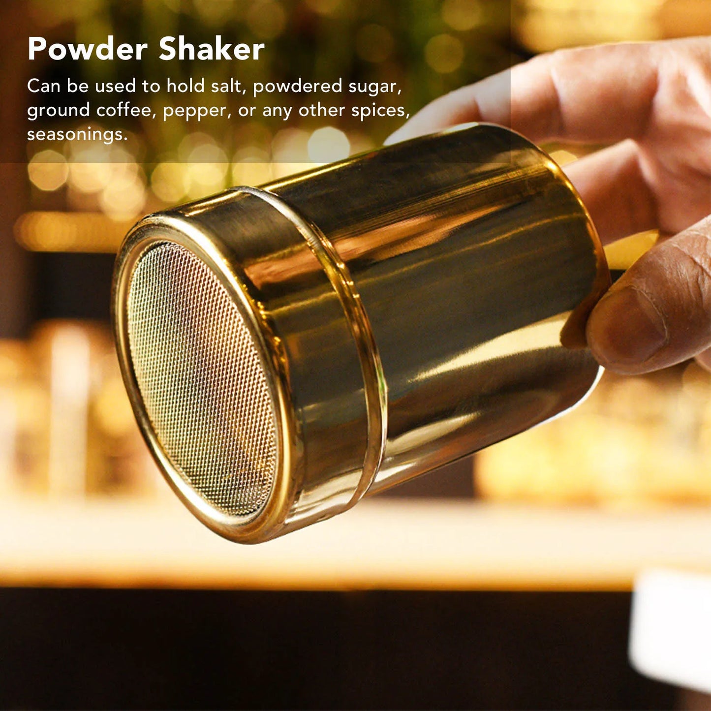 Powder Shaker Stainless Steel Rust Resistance Gold Fine Mesh Powder Sugar Shaker for Kitchen