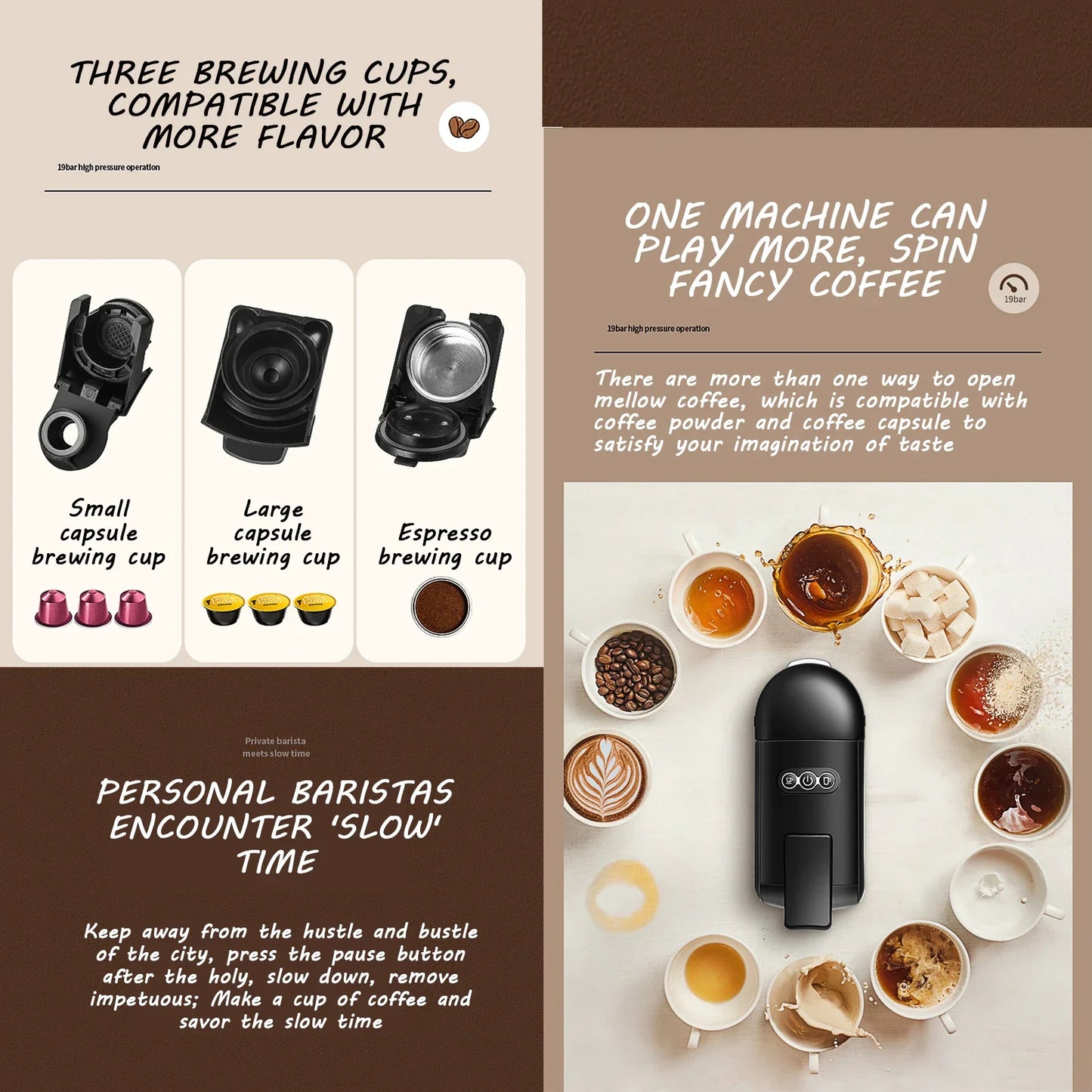 Machine à café 3 en 1 à capsules multiples, Dolce Gusto, lait Nespresso, café moulu, 19 bars