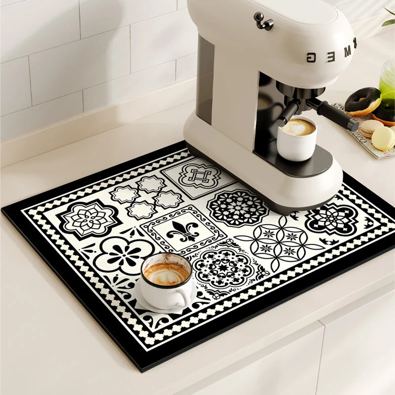 Coffee Maker Mat Retro Dish Drying Mats For Kitchen Non-slip Draining Pad Quick Dry Tableware Placemat Dinnerware Washable