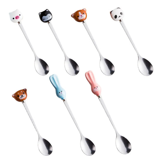 Cute Cartoon Animals Coffee Spoon Fruit Fork Cat Panda Rabbit Stirring  s Milk Scoop Children Soup Dinnerware