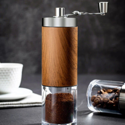 1PCS Coffee Bean Grinder Portable Wood Grain Stainless Steel Crank Hand Hand Coffee Grinder Kitchen Tool Grinder