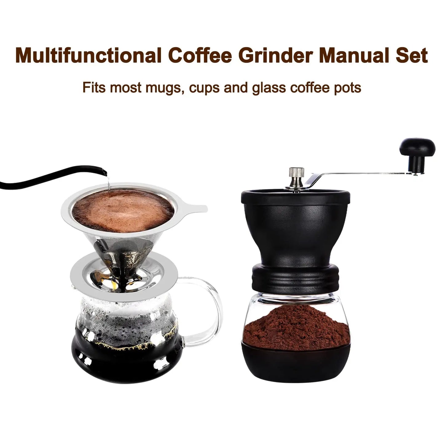 Manual Coffee Grinding Machine Stainless Steel & Glass For Pepper Nuts Spice Adjustable Home Portable Coffee Grinding Tools