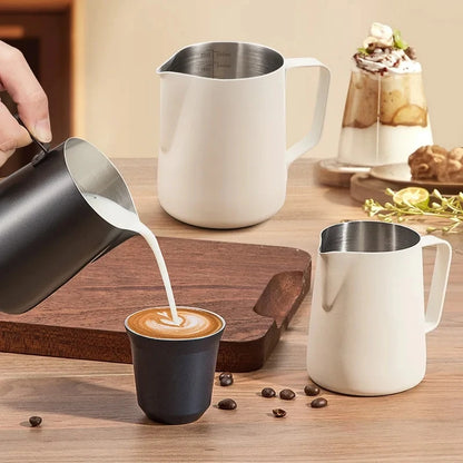 Coffee Milk Frothing Pitcher Jug 304 Stainless Steel With Scale Latte Steam Coffee Paint Process Kitchen Cafe Accessories