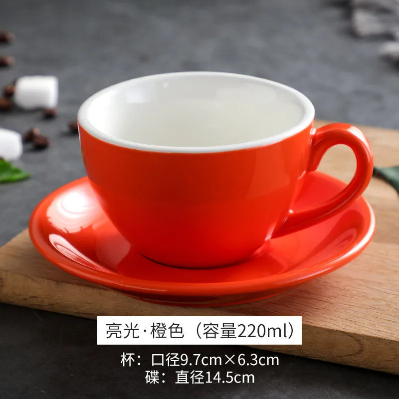 1 Set 220ml Cappuccino Coffee Cup Set Floral Cup Latte Cup Mug with Plate Gift Set Multiple Colors European Coffee Cups