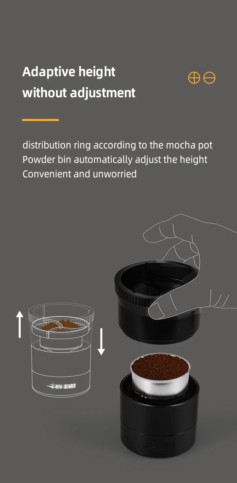 MHW-3BOMBER Moka Pot Coffee Distributor Adaptive Height Mocha Coffee Distribution Leveler Tools Home Barista Accessories