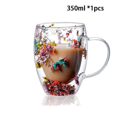 YWDL 1/2pcs Double Wall Glass Cup With Handle Heat Resistant Tea Coffee Cups Espresso Milk Mug Gift