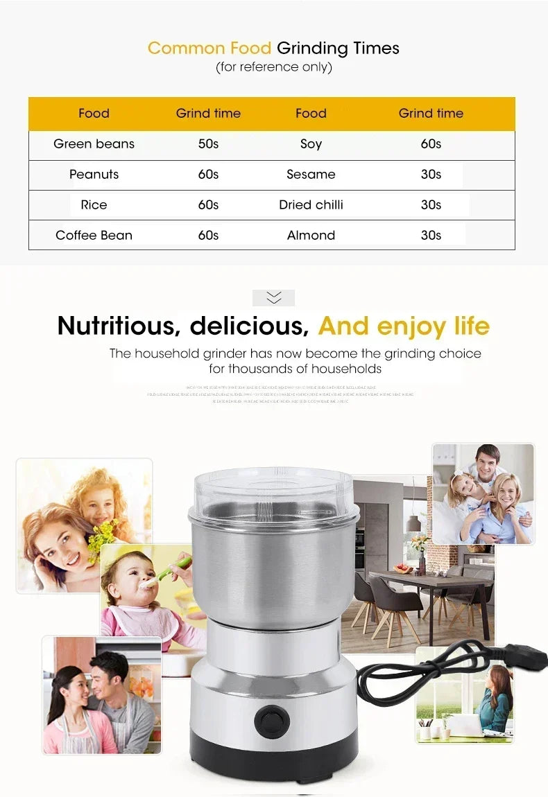 Electric Grinder Multifunctional Home Coffee Grinder Four Edged Blade Kitchen Cereal Nuts Beans Spices Grains Grinder Machine