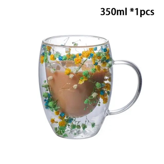 YWDL 1/2pcs Double Wall Glass Cup With Handle Heat Resistant Tea Coffee Cups Espresso Milk Mug Gift