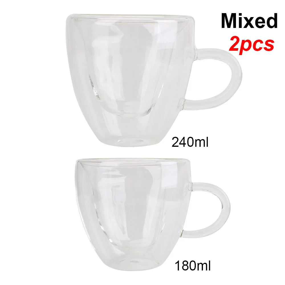 180ml/240ml Heart Love Shaped Tea Beer Mug Juice Cup Coffee Cups Mug Gift Double Layer Glass Mug Heat-Resisting Drinkware