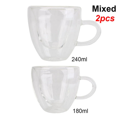 180ml/240ml Heart Love Shaped Tea Beer Mug Juice Cup Coffee Cups Mug Gift Double Layer Glass Mug Heat-Resisting Drinkware