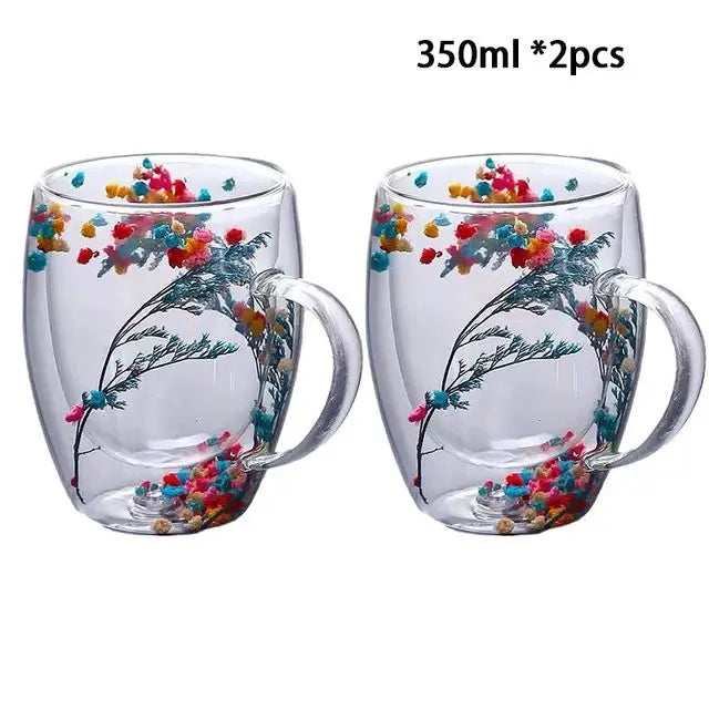 YWDL 1/2pcs Double Wall Glass Cup With Handle Heat Resistant Tea Coffee Cups Espresso Milk Mug Gift