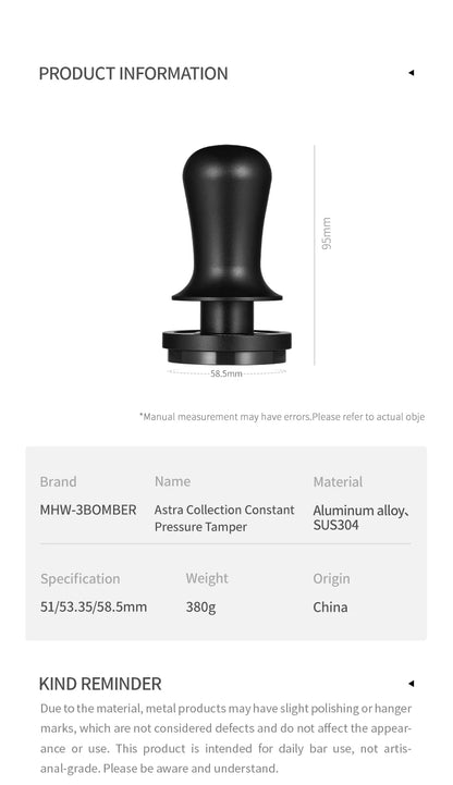 MHW-3BOMBER Coffee Tamper 51/53.35/58.5mm 30lb Constant Pressure Espresso Tamper 3-Spring Coffee Leveler Barista Accessories