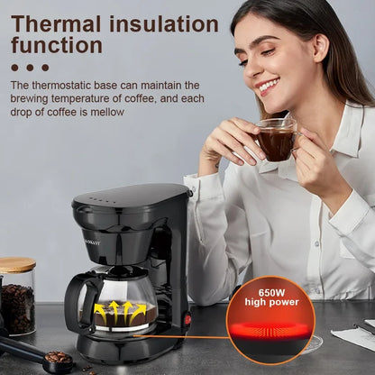 Houselin 750ML Coffee Maker, Compact Coffee Machine with Reusable Filter, Warming Plate and Coffee Pot