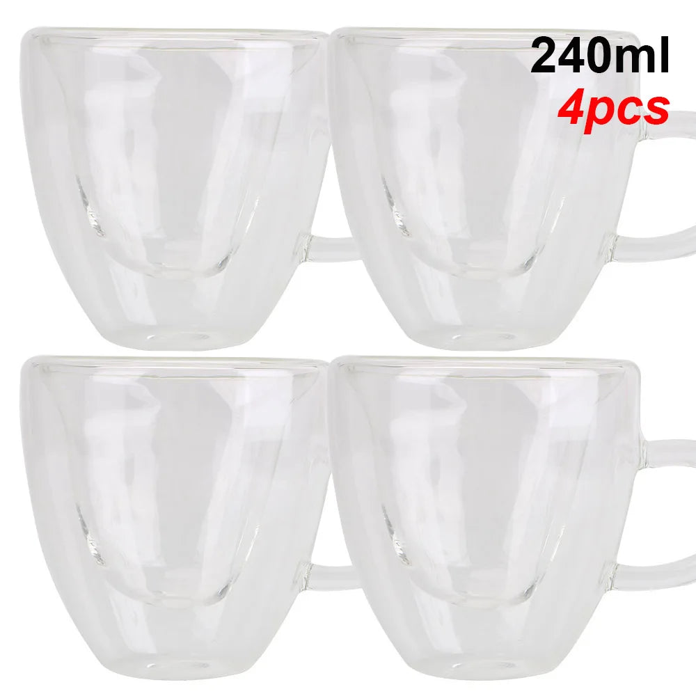 180ml/240ml Heart Love Shaped Tea Beer Mug Juice Cup Coffee Cups Mug Gift Double Layer Glass Mug Heat-Resisting Drinkware