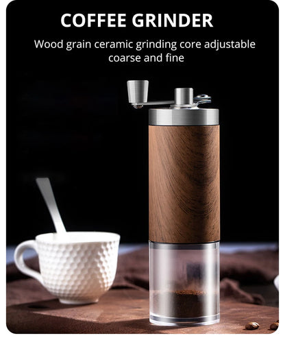 1PCS Coffee Bean Grinder Portable Wood Grain Stainless Steel Crank Hand Hand Coffee Grinder Kitchen Tool Grinder