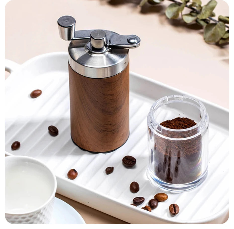 1PCS Coffee Bean Grinder Portable Wood Grain Stainless Steel Crank Hand Hand Coffee Grinder Kitchen Tool Grinder