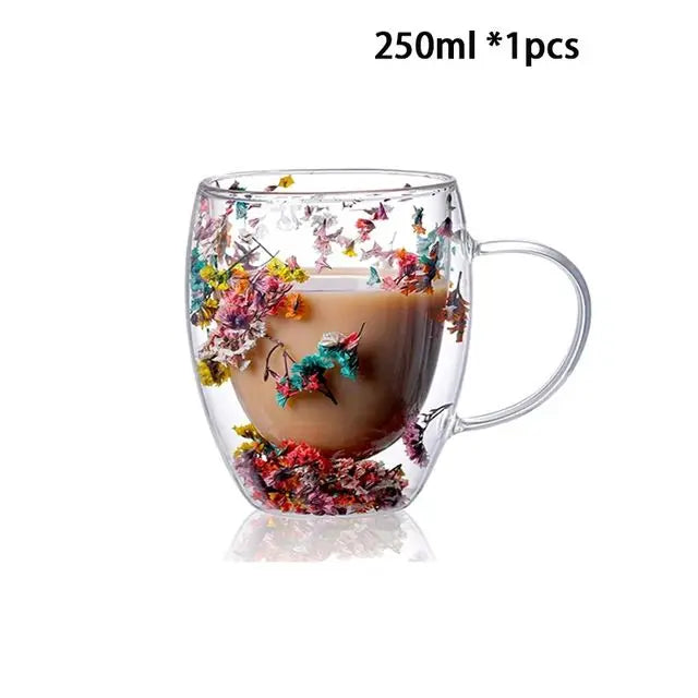 YWDL 1/2pcs Double Wall Glass Cup With Handle Heat Resistant Tea Coffee Cups Espresso Milk Mug Gift