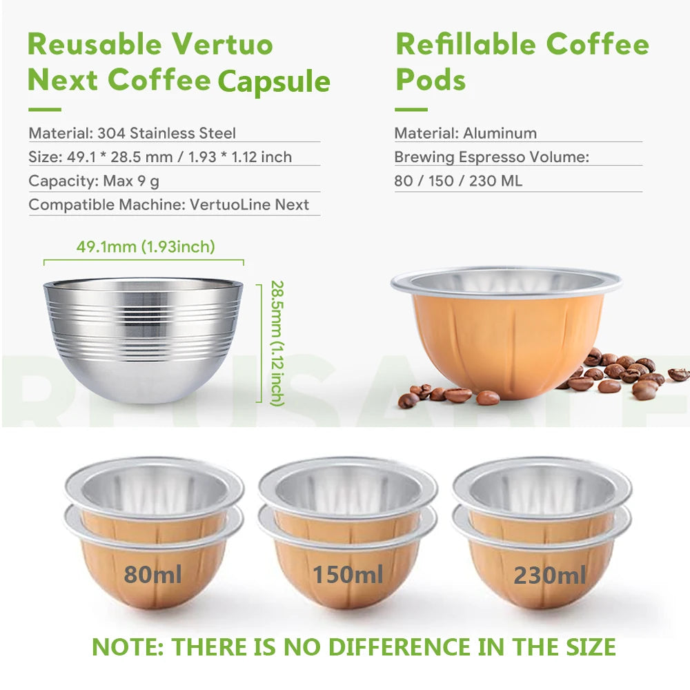 Stainless Steel Refillable Capsule Filter For Nespresso Vertuo Next Pop Vertuoline Coffee Maker Reusable Alumium Coffee Pods