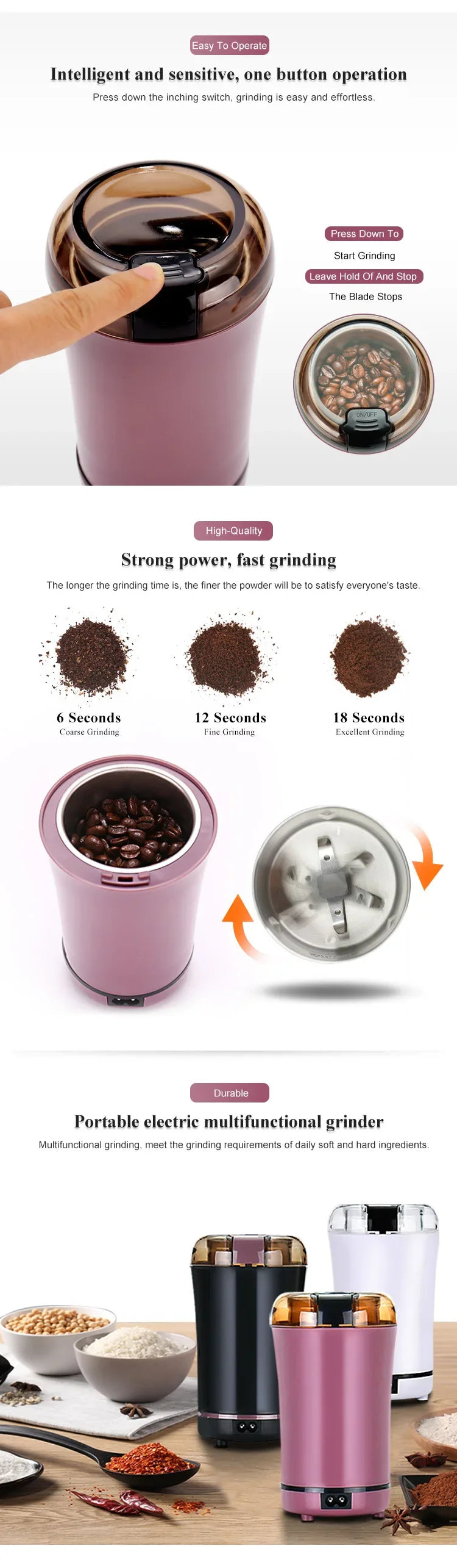 Small Electric Grinding Machine Grain Grinder Stainless Steel Household Grinder Kitchen Seasoning Grinding Tools Mixer Grinder