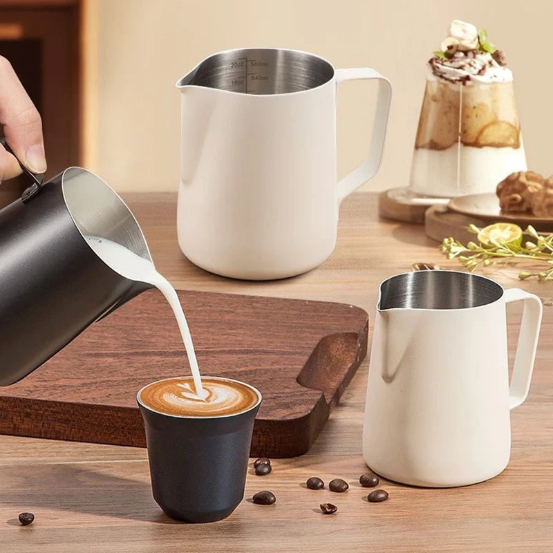 Stainless Steel Milk Frothing Jug Long Rounded Spout Latte Art Jug Milk Pitcher Frother Professional Barista Milk Steaming Jug