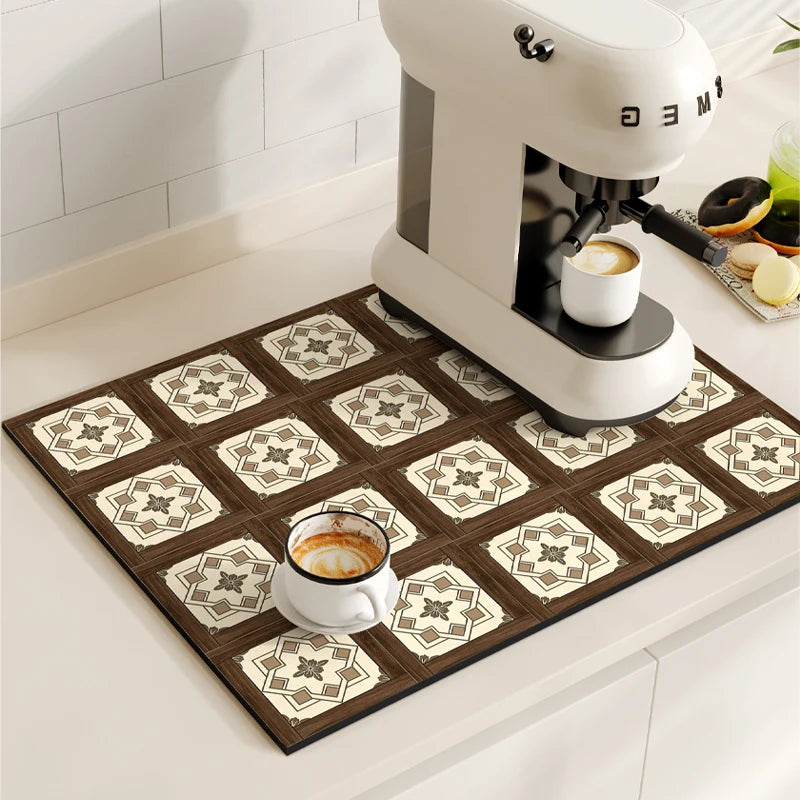 Coffee Maker Mat Retro Dish Drying Mats For Kitchen Non-slip Draining Pad Quick Dry Tableware Placemat Dinnerware Washable