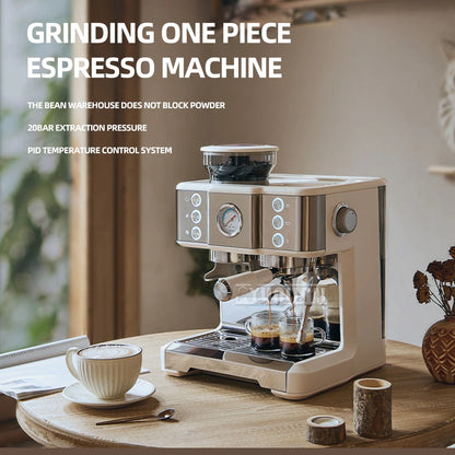 Electric Espresso Machine Italian Coffee Maker Machine Double Boiler Heater with Coffee Grinding Beans Maquina De Café