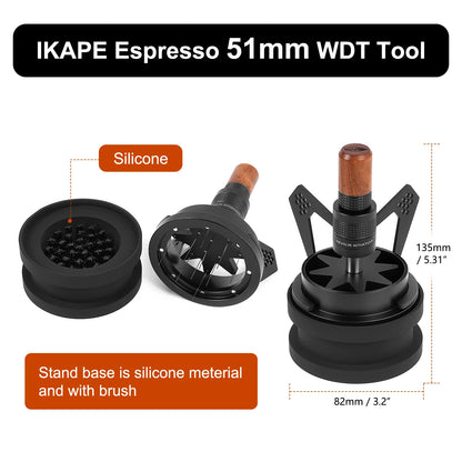 IKAPE Rotary WDT Tool, Espresso Stirrer Distribution Tool for Barista, 0.25MM 10 Needle Espresso Coffee Stirrer with Brush Stand