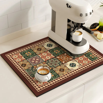 Coffee Maker Mat Retro Dish Drying Mats For Kitchen Non-slip Draining Pad Quick Dry Tableware Placemat Dinnerware Washable