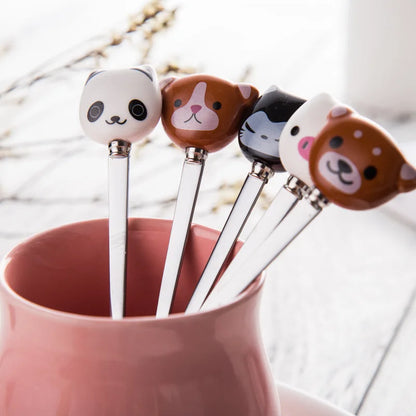 Cute Cartoon Animals Coffee Spoon Fruit Fork Cat Panda Rabbit Stirring  s Milk Scoop Children Soup Dinnerware