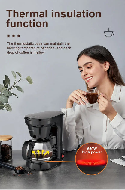 Houselin 750ML Coffee Maker, Compact Coffee Machine with Reusable Filter, Warming Plate and Coffee Pot