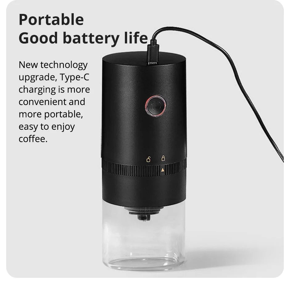 USB-Rechargeable Burr Coffee Grinder - Perfect Portability with Adjustable Settings & Easy Maintenance for Coffee Lovers