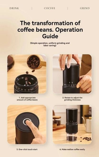 New Portable Electric Coffee Bean Grinder Household 1000mAh 30 Gears Externally Adjustable Coffee Machine Rechargeable Grinders